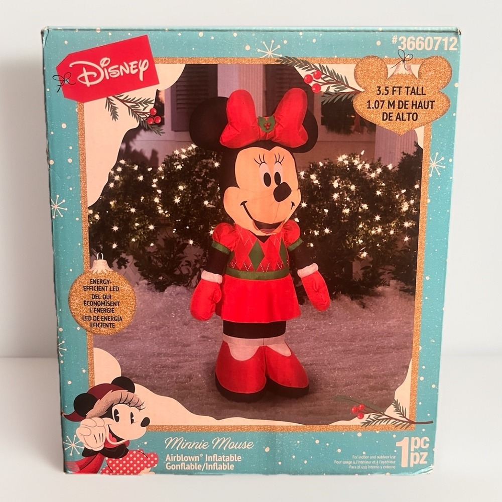Disney Minnie Mouse 3.5ft Airblown Inflatable Christmas Argyle Dress Gemmy Boxed